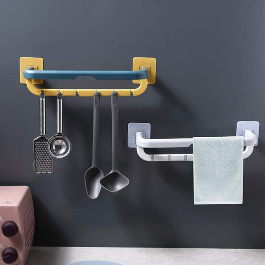 Wall Mounted Double Bar Towel Holder with Hooks for Bathroom