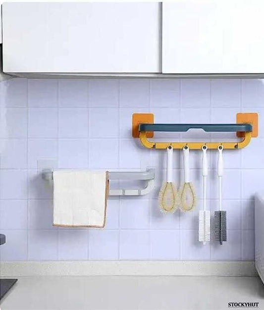 Wall Mounted Double Bar Towel Holder with Hooks for Bathroom