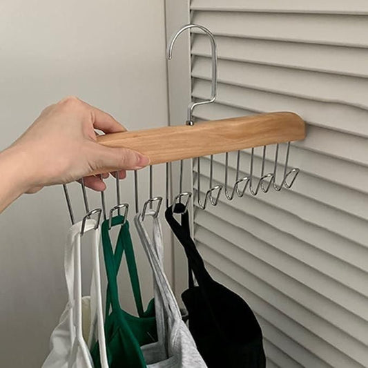 Multifunctional Wooden Clothes Hanger with Metal Hooks