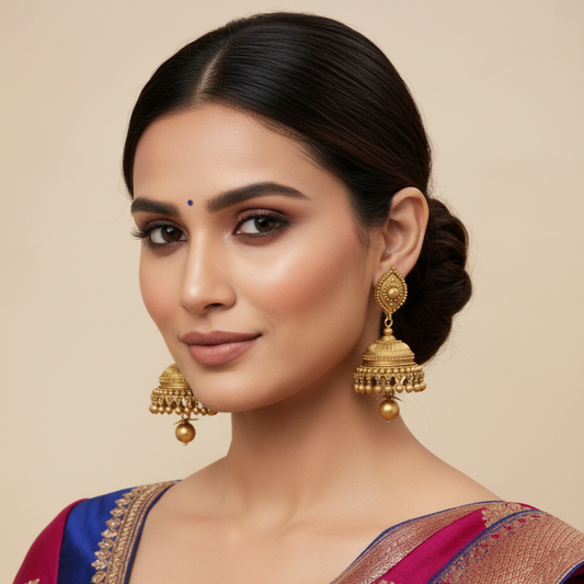 Antique Deep Gold Hanging Jhumka Earrings