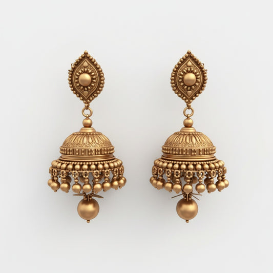 Antique Deep Gold Hanging Jhumka Earrings